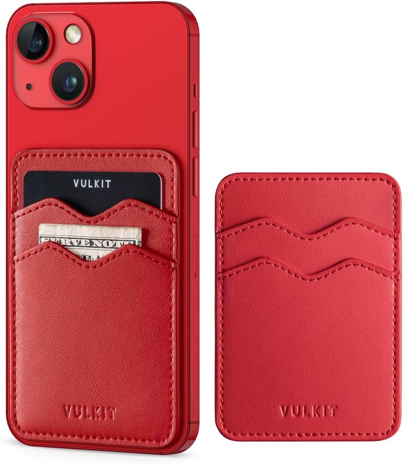 VULKIT Stick on Card Holder Compatible for iphone Leather Cell Phone Wallet Credit Card Case Strong Sticker for Women - Image 1